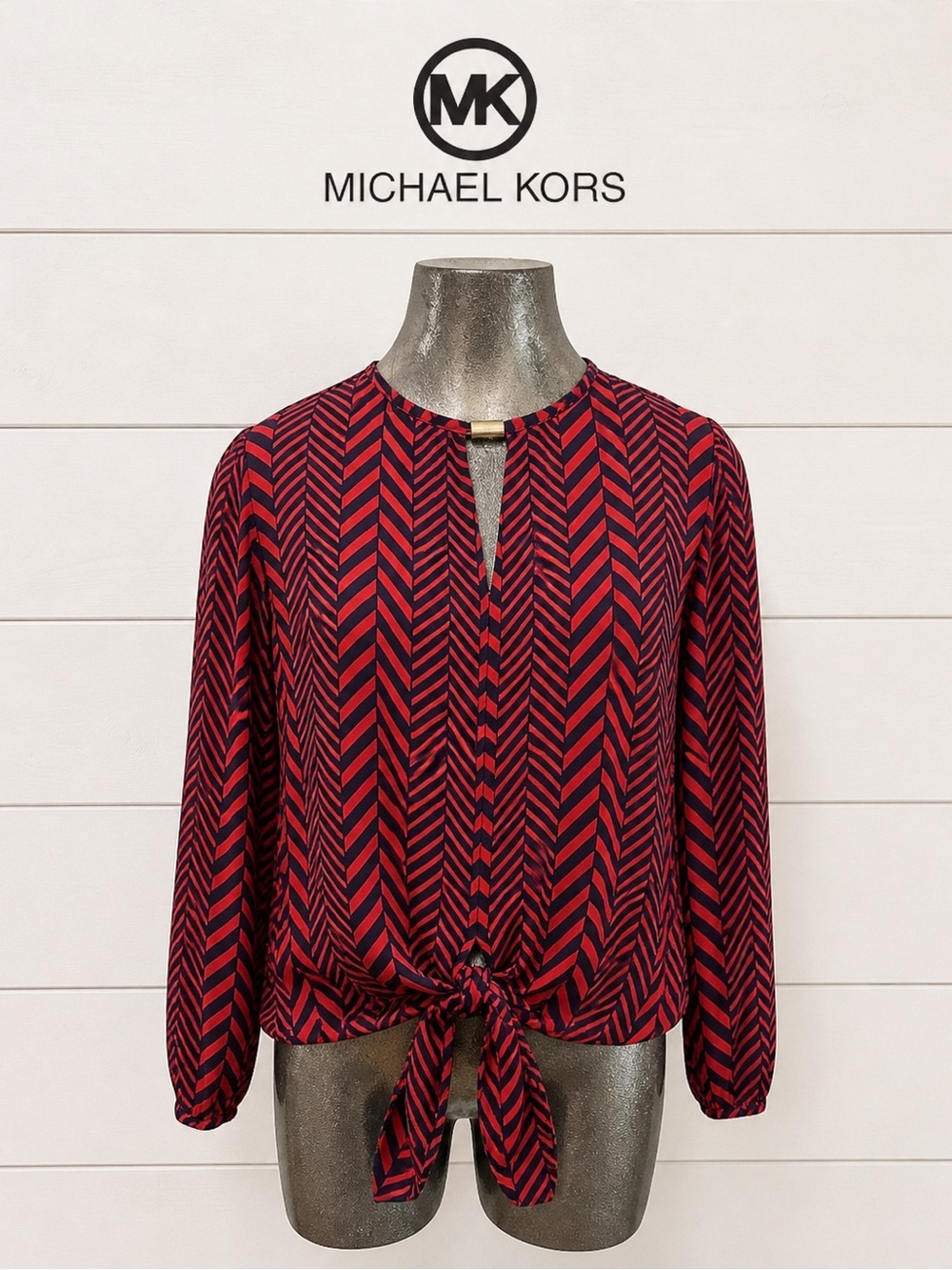 MICHAEL MICHAEL KORS – Tie-Front Chevron Blouse – Size S